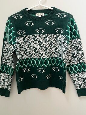 Kenzo Dark Green Eye & Rose Jacquard Crewneck Sweater